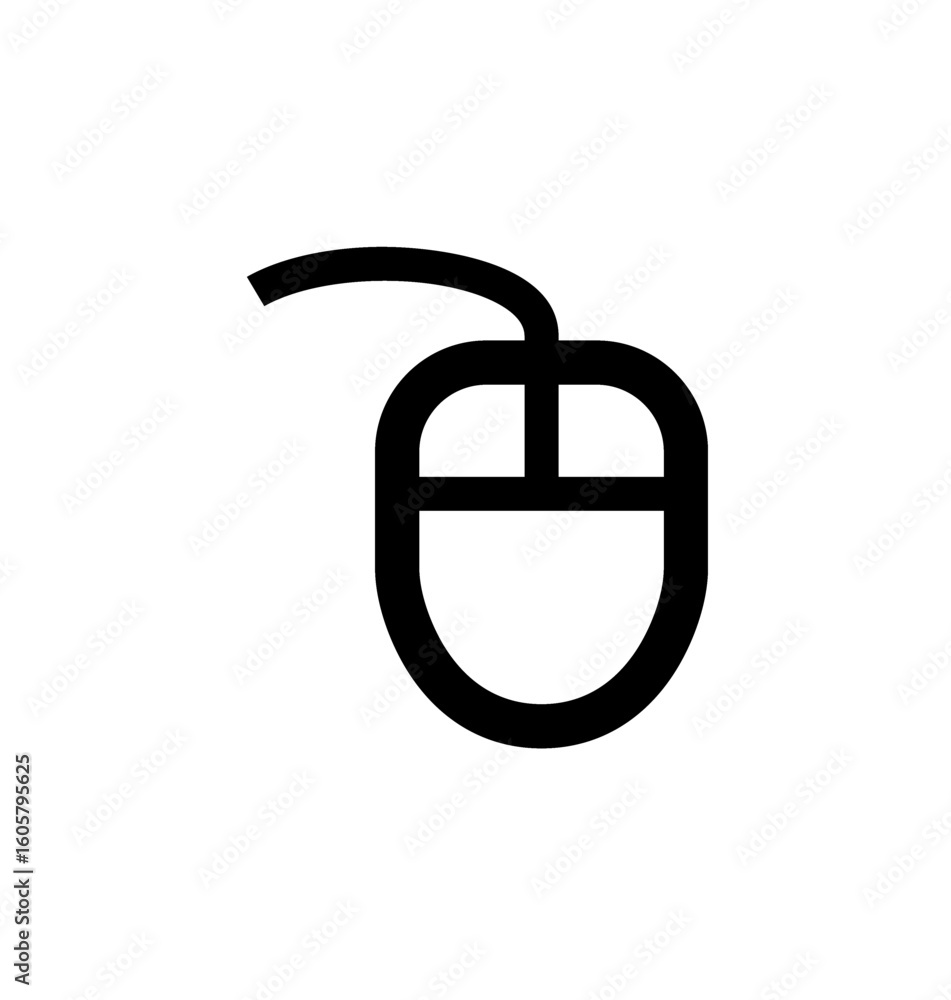 Fototapete simple black and white illustration of a computer mouse with a cord.