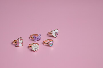 Jewelry for child girl, bravelet and ring, colorful accessory