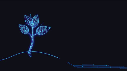 Digital growth conceptual illustration featuring a circuit board plant and technology background.