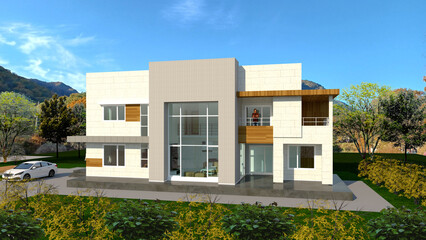 modern house with green grass