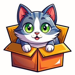 Cat peeking from a box in cute cartoon vector style