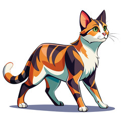 Obraz premium vector illustration of a cat - calico cat walking in side view