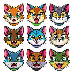 Fototapeta premium set of cats - vector icon set of 9 different cat expressions