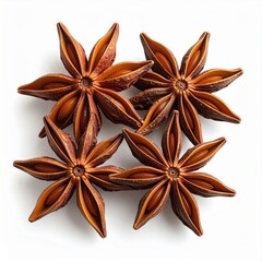 Group of Four Brown Star Anise Spices Isolated on a White Background