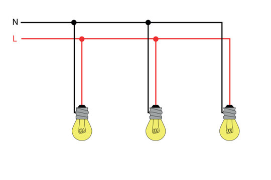 Series and parallel electrical circuits. Parallel circuit, Series circuit, basic electric circuits experiment vector. Kirchhoff voltage law. series and parallel circuits with Batter and light bulb