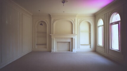 Contemporary home interior of an empty hallway with open wooden doors and light