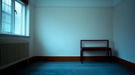 Contemporary room interior featuring a chair, couch, and lamps, with a window and a red carpet