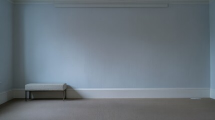 Clean interior of a bright, empty room with a large window, a blank white wall, and wooden floor