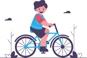 Cheerful boy enjoying a bike ride in the park, radiating happiness and youthful energy, perfect for children's illustrations or active lifestyle campaigns