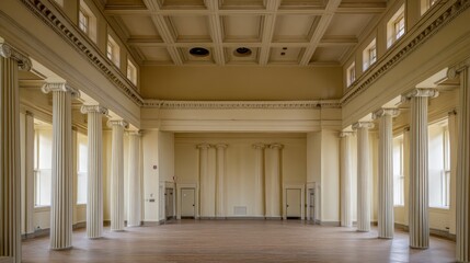 Historic European palace interior with a grand stone corridor, ancient marble columns, and a religious chapel