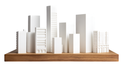 Minimalist paper cityscape model isolated on white background