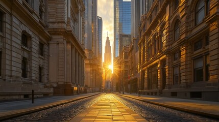 Obraz premium Sunrise cityscape, golden hour