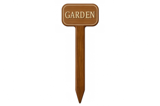 Wooden sign indicating a garden area, isolated on a transparent background, perfect for easy integration into projects