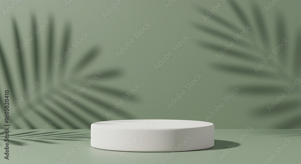 Poster elegant product showcase with neutral background and palm leaf shadows for display