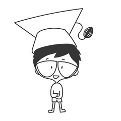 happy kid wearing graduation hat in doodle cartoon style