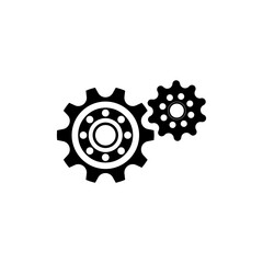 A black and white vector illustration of two gears with a clean, minimalist design. Suitable for use as a symbol of mechanisms, industrial processes, technology, mechanical engineering, or automation.