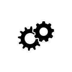 A black and white vector illustration of two gears with a clean, minimalist design. Suitable for use as a symbol of mechanisms, industrial processes, technology, mechanical engineering, or automation.