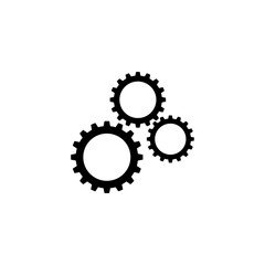 A black and white vector illustration of two gears with a clean, minimalist design. Suitable for use as a symbol of mechanisms, industrial processes, technology, mechanical engineering, or automation.
