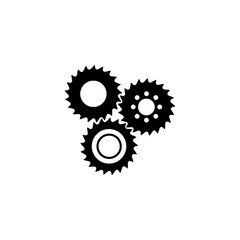 A black and white vector illustration of two gears with a clean, minimalist design. Suitable for use as a symbol of mechanisms, industrial processes, technology, mechanical engineering, or automation.