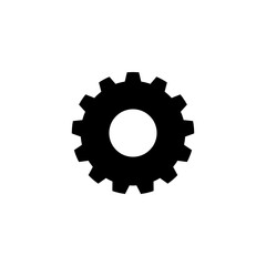 A black and white vector illustration of two gears with a clean, minimalist design. Suitable for use as a symbol of mechanisms, industrial processes, technology, mechanical engineering, or automation.