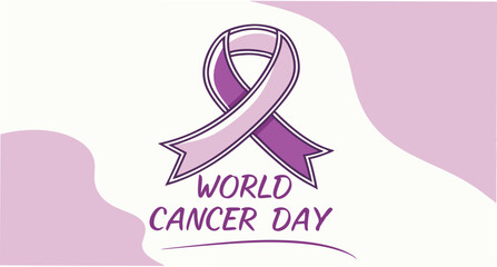 Global cancer awareness day illustration with ribbon and medical symbols