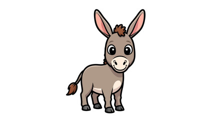 Delightful Donkey: A Charming Cartoon Illustration of a Lovable Animal Character with Large Ears, and a Playful Smile ideal for Children's Books and
