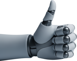 Robotic hand with thumb up gesture showing approval and success isolate Technology Future Artificial Intelligence