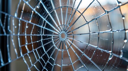 Stunning close up of spider web adorned with droplets of water showcases intricate beauty of urban decay in mixed media