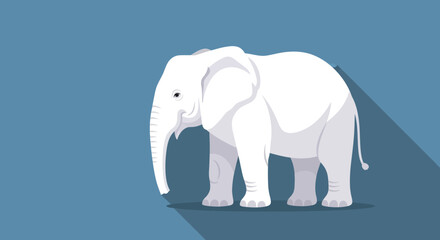 Fototapeta premium An illustration of a light gray elephant standing against a solid blue-gray background showing a simplified animal concept