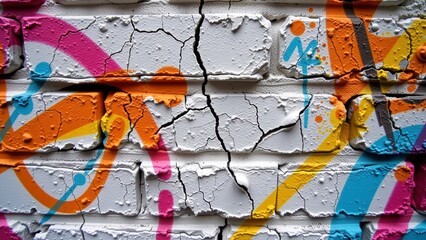 Urban decay in mixed media is beautifully captured in this vibrant wall art featuring colorful patterns and cracked textures