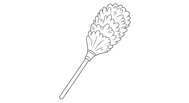 Elegant line drawing of a feather duster for cleaning home dust and light debris with simplicity and elegance, suitable for various design