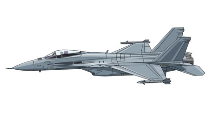 Detailed isolated fighter aircraft illustration, high performance air superiority jet vector, military aviation conceptual design, precision drawing