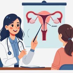 Doctor Explaining Uterus Anatomy to Patient in Flat Illustration Style