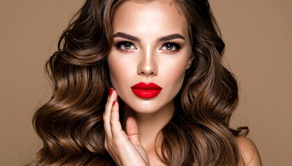 Fototapeta premium Portrait of a beautiful woman with perfect skin, makeup and hairstyle