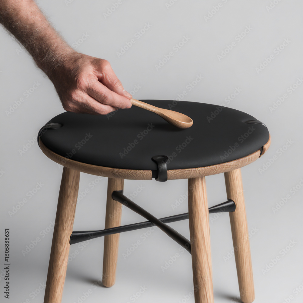 Poster a person easily assembling a piece of furniture with a well-designed and intuitive assembly system