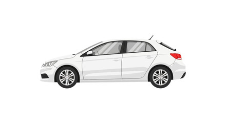 Obraz premium Sleek white hatchback car showcasing refined design elements and modern automotive engineering from a side profile, clean isolated car illustration