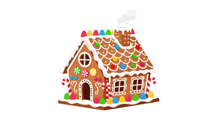 Charming Gingerbread House with Candy Decorations Isolated on White Background, Festive Treat, Decorative Cookie Home, Sweet Confection, Holiday