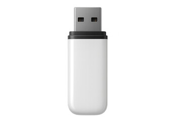Close-up of a white usb flash drive, isolated on a transparent background, ready for data storage and transfer