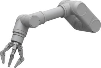 A 3D Rendered Industrial Robotic Arm With A Gripper Mechanism Isolated On A Transparent Background Transparent Background