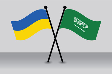 Crossed Flags of Ukraine and Saudi Arabia Representing International Relations.