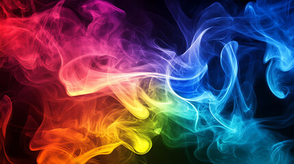 Fototapeta premium A colorful cloud of smoke with a blue and purple hue. The smoke is thick and billowing, creating a sense of movement and energy. The colors of the smoke contrast with the blue and purple background