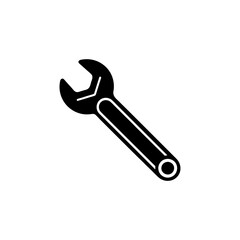A vector illustration of a wrench with a minimalist style and sharp lines. Suitable for logos for technicians, spare parts, or industrial equipment services.