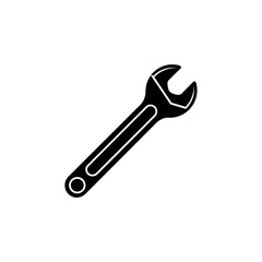A vector illustration of a wrench with a minimalist style and sharp lines. Suitable for logos for technicians, spare parts, or industrial equipment services.
