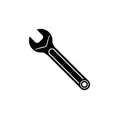 A vector illustration of a wrench with a minimalist style and sharp lines. Suitable for logos for technicians, spare parts, or industrial equipment services.