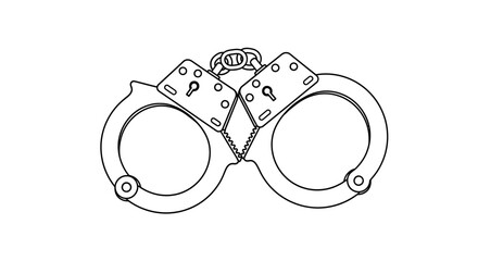 Detailed hand-drawn illustration of a pair of linked handcuffs, capturing law enforcement and constraint, emphasizing line work and minimalistic