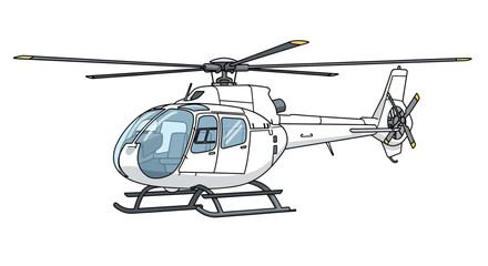 Detailed Illustration of a White Helicopter with Rotating Blades and Sleek Design Aerodynamic Forms Flying
