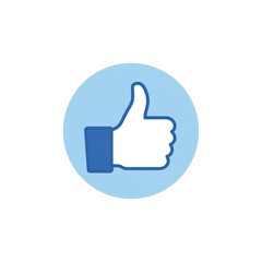 Like Icon: Blue Circle with White Thumbs-Up for Digital Approval