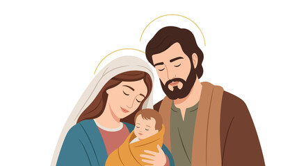 Serene depiction of the Holy Family, showcasing love, faith and the tender bond between parents and their newborn child within the Nativity story