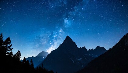 Majestic mountain range silhouetted against a vivid Milky Way backdrop, creating a sense of awe