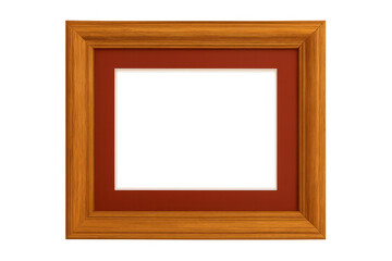 Vintage wooden frame surrounding red mat, providing clean white space for displaying artwork against neutral backdrop